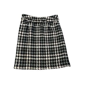 Vintage Nygard Belted Lined Skirt Size 4 Petite Pink/Black/Houndstooth Wool